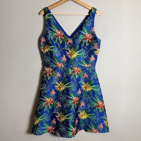 CeCe Havana Fiesta Jacquard Tropical Floral Print Mini Dress Womens 8 Sleeveless - Picture 5 of 14